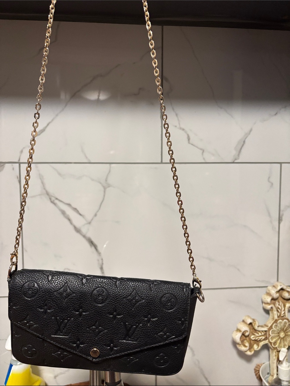 Black Embossed Leather Crossbody with Gold Chain Strap - NWOT - Picture 3 of 10